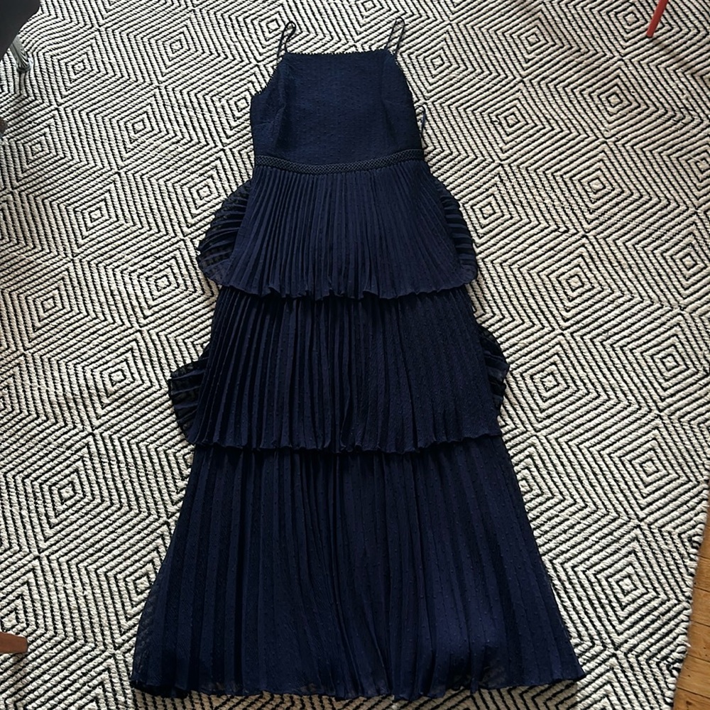 Theia tiered gown, navy blue, size 2